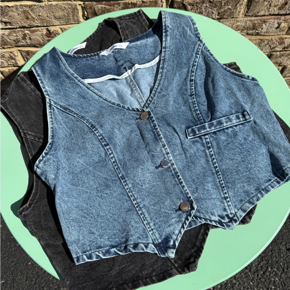 Medium Wash Denim Vest with Front Buttons